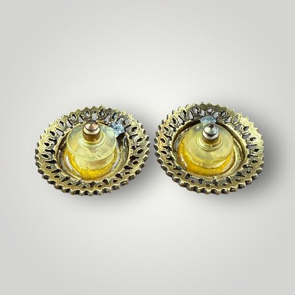 Vintage Florenza Cameo Locket Brooch & Earrings Set Cameo - Picture 8 of 12